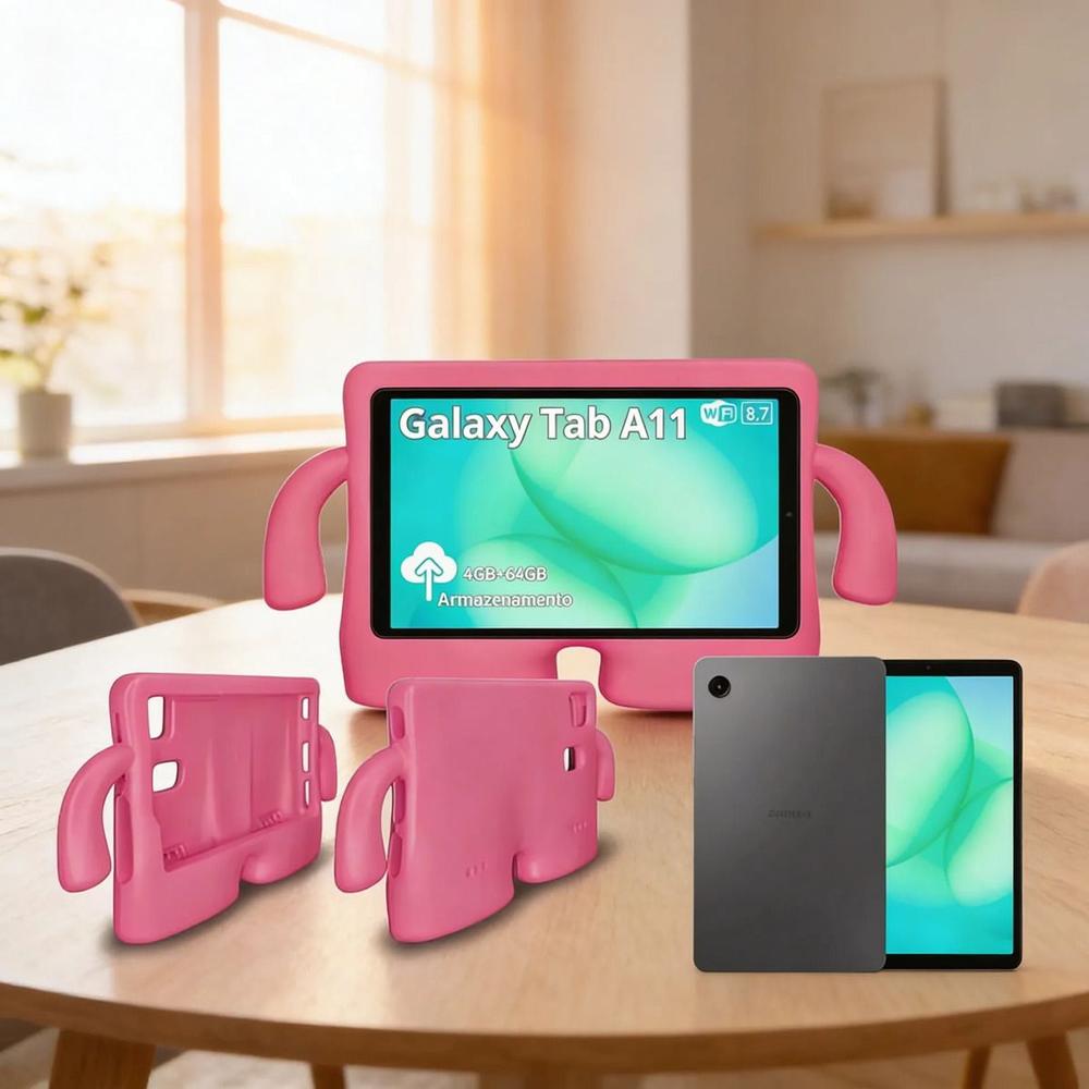 Tablet Samsung Galaxy Tab A11 64GB 4GB RAM WiFi Tela 8.7 90Hz Com Capa Infantil Rosa