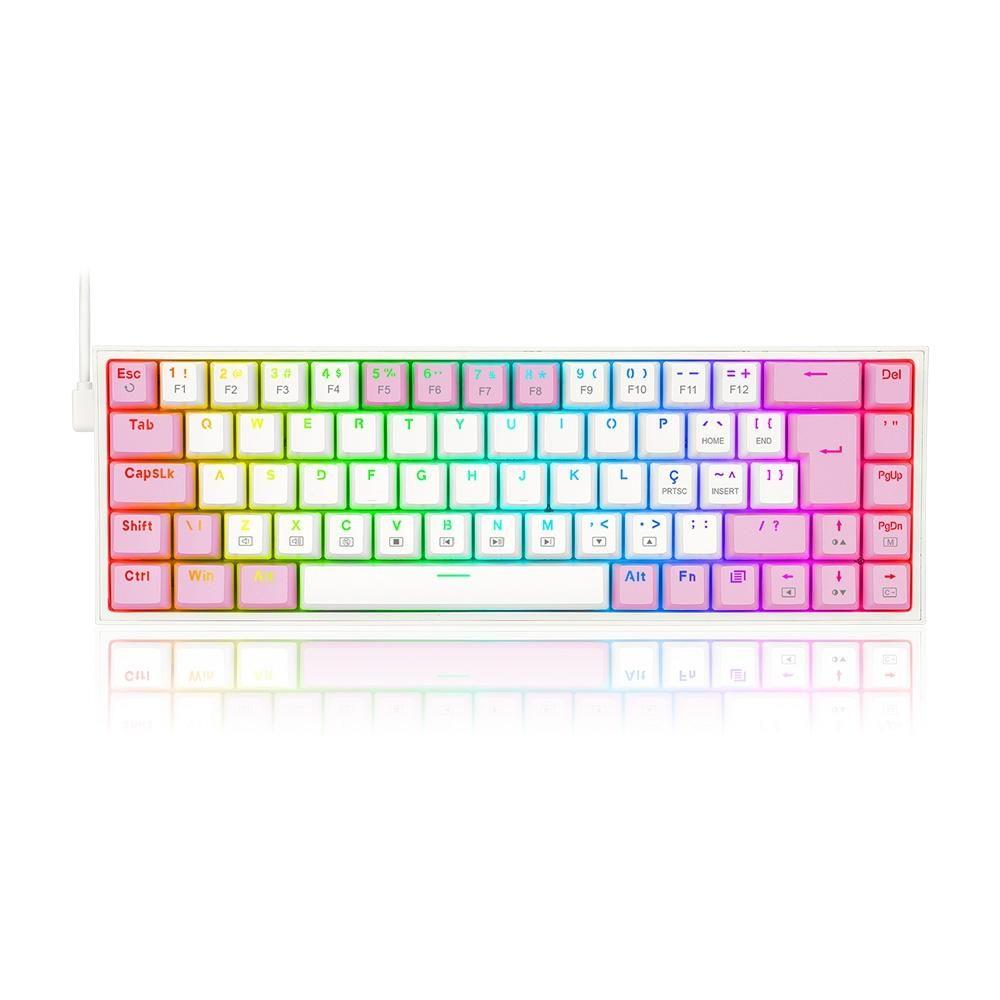 Teclado Mecânico Gamer Redragon Castor, RGB, Switch Blue, ABNT2, Branco e Rosa - K631WP-RGB (PT-BLUE)