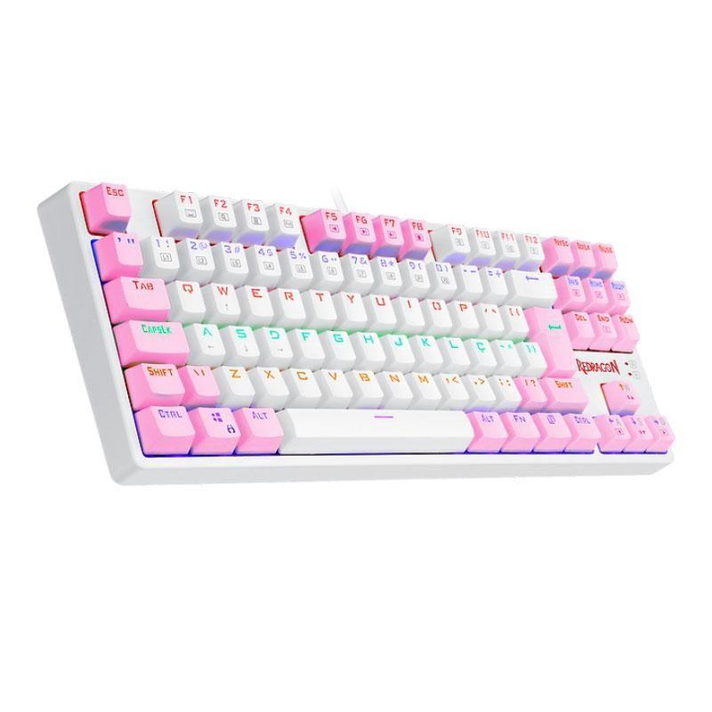 Teclado Mecânico Gamer Redragon Daska Lollipop - Switch Brown - Branco e Rosa - K576WP-R PT-BROWN