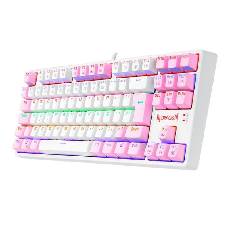 Teclado Mecânico Gamer Redragon Daska Lollipop - Switch Brown - Branco e Rosa - K576WP-R PT-BROWN