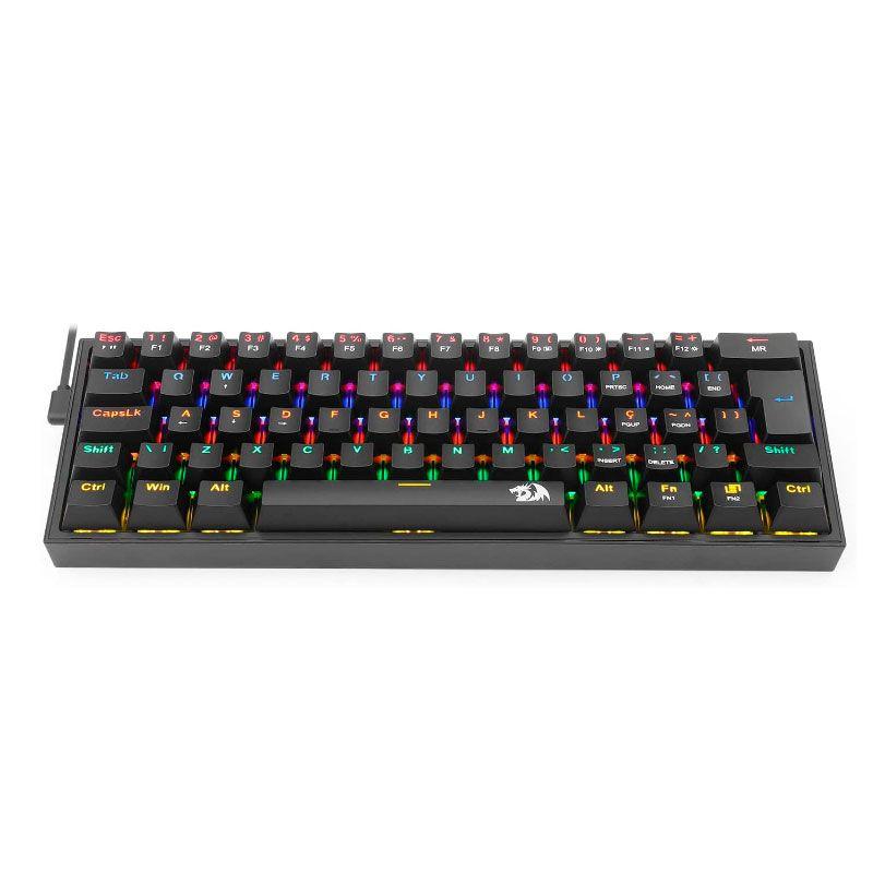 Teclado Mecânico Gamer Redragon Fizz - ABNT2 - Iluminação Rainbow - Switch Azul - Preto - K617-R-B