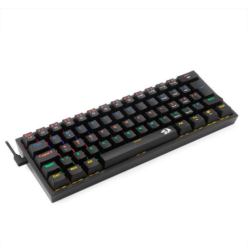 Teclado Mecânico Gamer Redragon Fizz - ABNT2 - Iluminação Rainbow - Switch Azul - Preto - K617-R-B