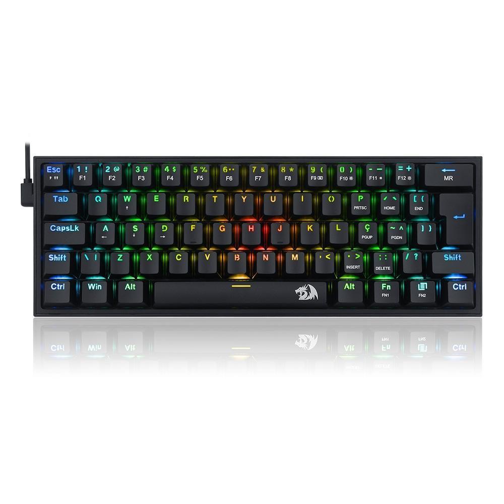 Teclado Mecânico Gamer Redragon Fizz RGB Switch Brown Preto - K617-RGB-B