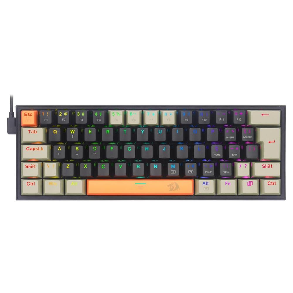 Teclado Mecânico Gamer Redragon Fizz Sunset - ABNT2 - RGB - Switch Marrom - K617RGB-0G-BK-GY