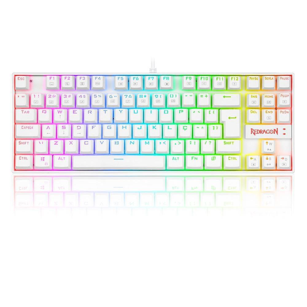 Teclado Mecânico Gamer Redragon Kumara, RGB, Switch Outemu Blue, ABNT2, Branco - K552W-RGB (PT-BLUE)
