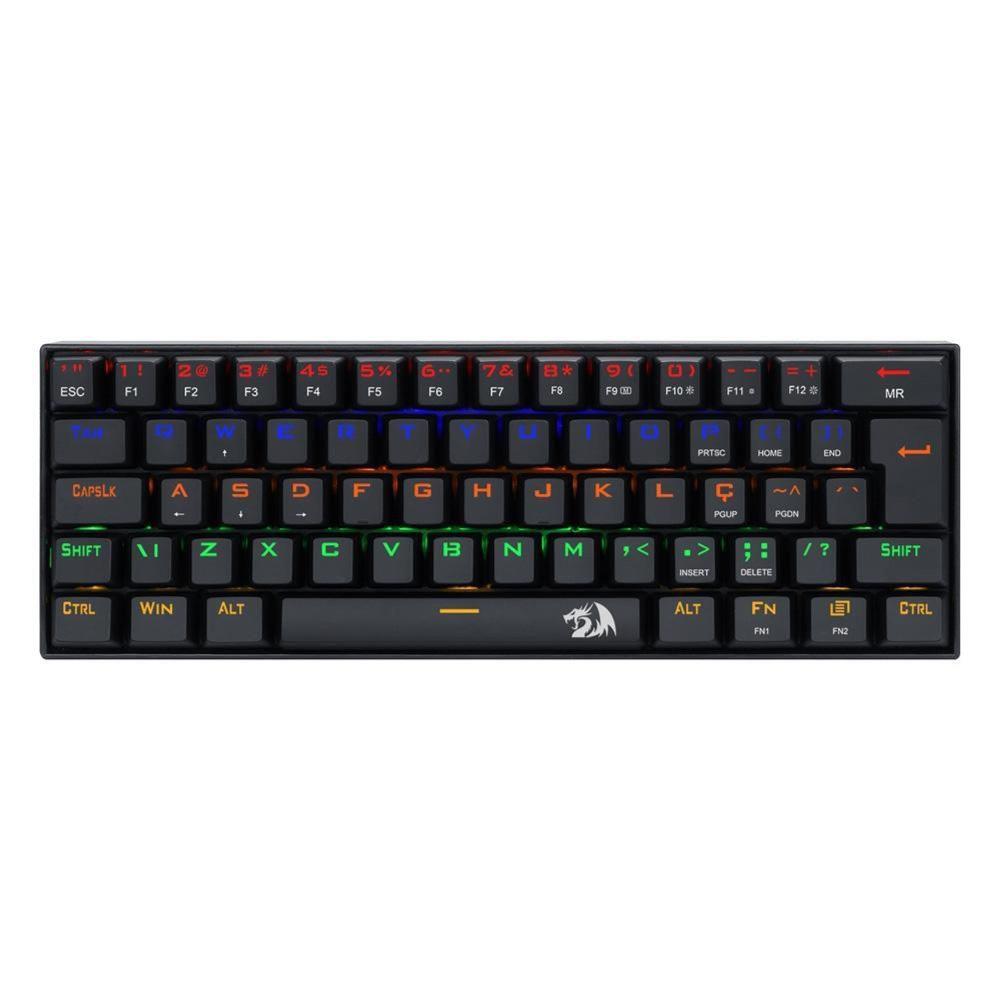 Teclado Mecânico Gamer Redragon Lakshmi K606R 60%, LED Rainbow, Switch Redragon MK II, ABNT2, Preto