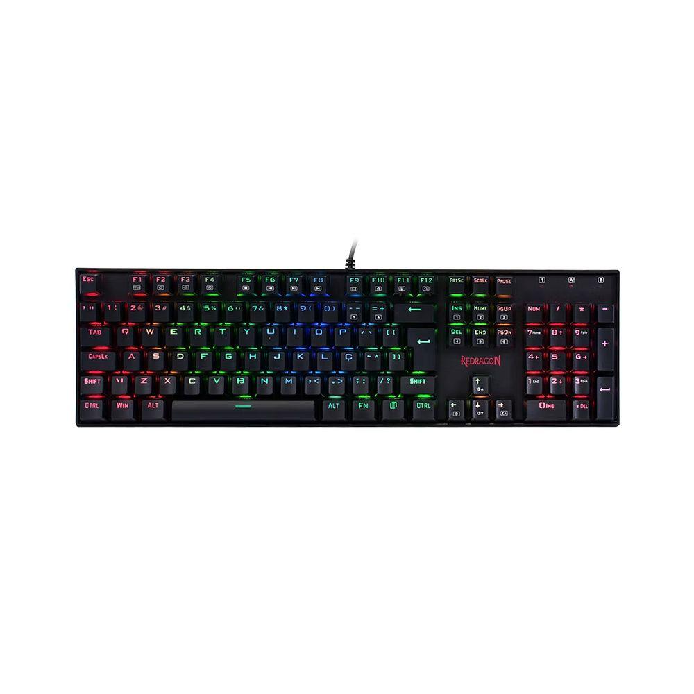 Teclado Mecânico Gamer Redragon Mitra K551RGB1 Switch Marrom com Fio ABNT2 Preto