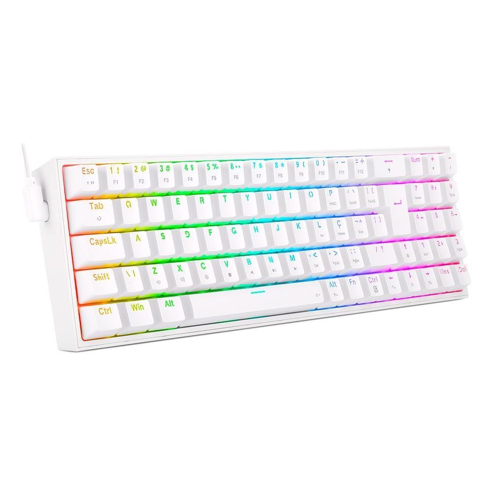 Teclado Mecânico Gamer Redragon Pollux RGB, Switch Blue, N-keys, ABNT2, Branco - K628-RGB-W (PT-BLUE)