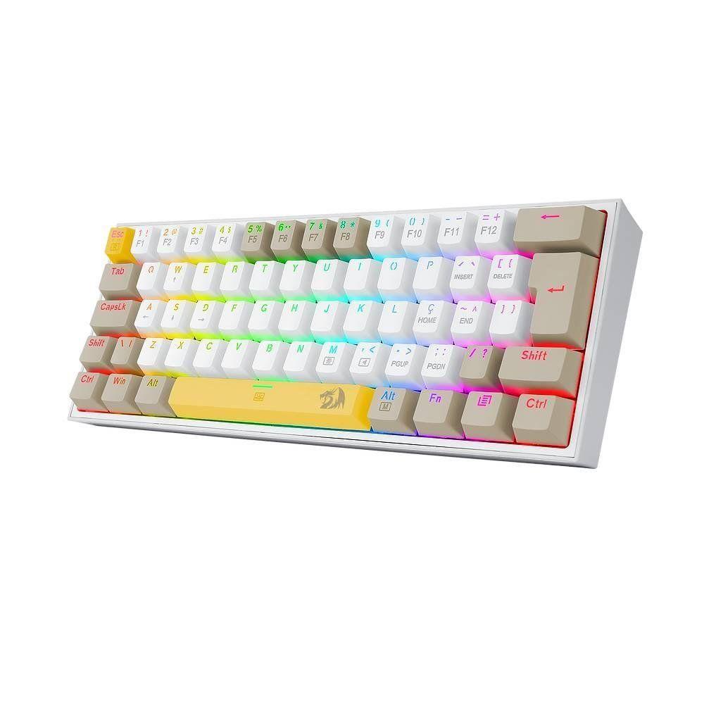 Teclado Mecânico Redragon Fizz RGB Switch Brown Amarelo Branco Cinza - K617RGB-YL&WT&GY