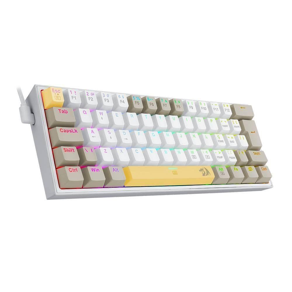 Teclado Mecânico Redragon Fizz RGB Switch Brown Amarelo Branco Cinza - K617RGB-YL&WT&GY