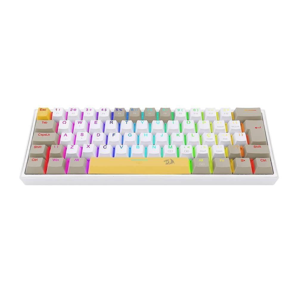 Teclado Mecânico Redragon Fizz RGB Switch Brown Amarelo Branco Cinza - K617RGB-YL&WT&GY