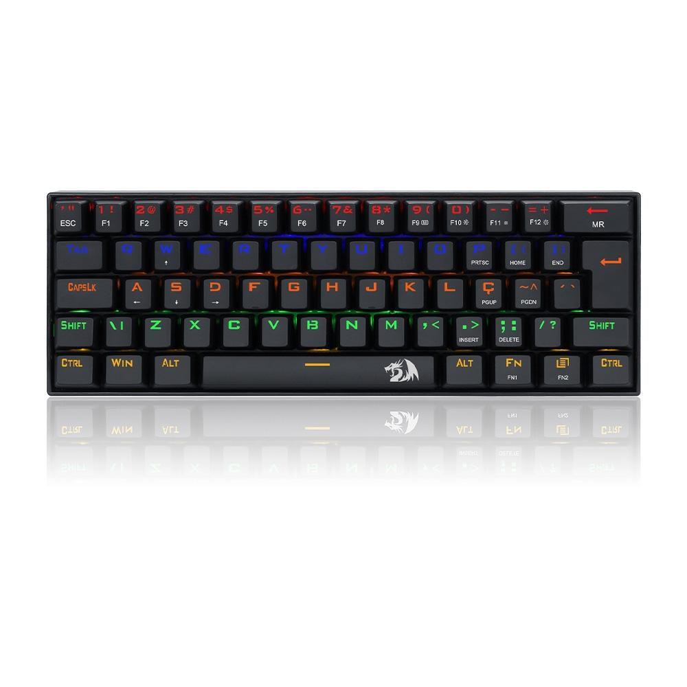 Teclado mecanico usb gamer lakshmi rainbow switch black redragon k606r preto
