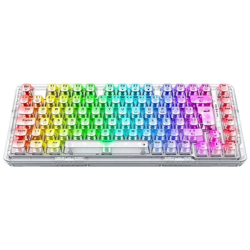 Teclado Sem Fio Mecânico Gamer Redragon ELF Pro, RGB, USB e Bluetooth, ABNT2, Cristalino Transparente -...