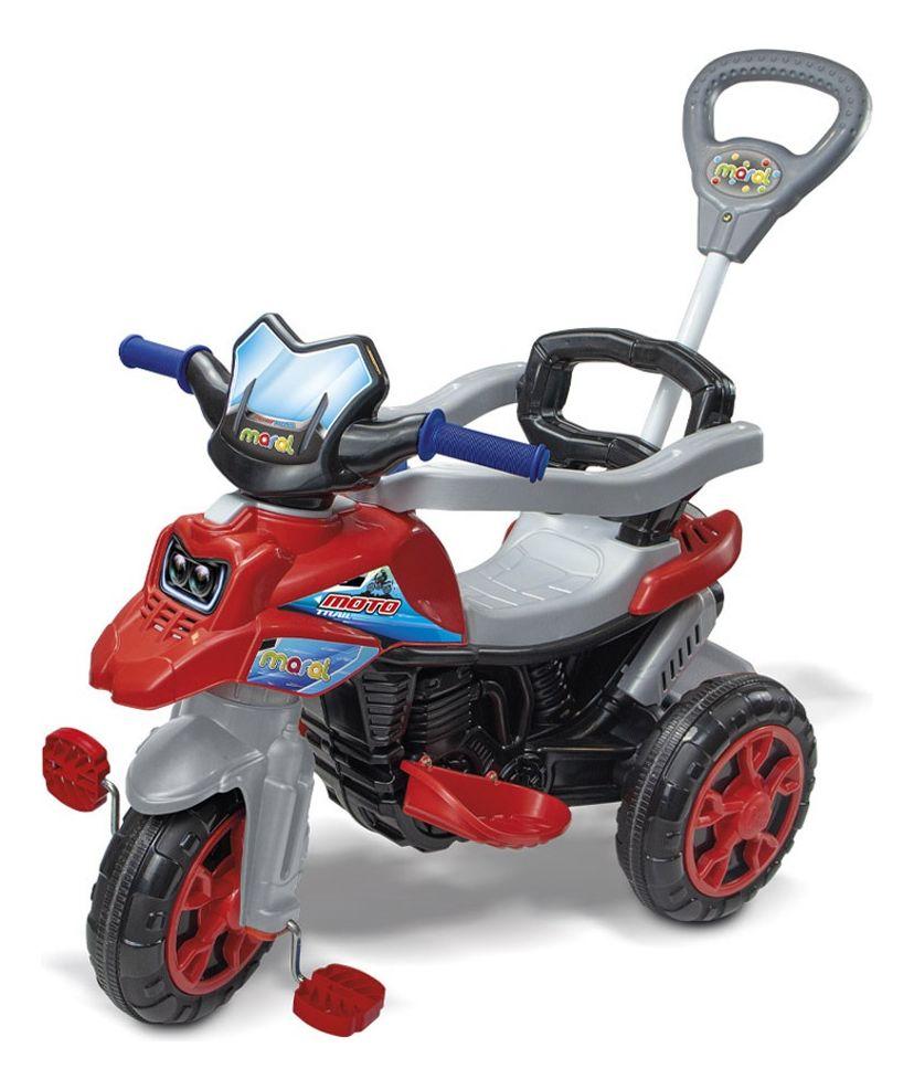 Triciclo Moto Trail De Passeio Infantil Com Empurrador Vermelha Maral