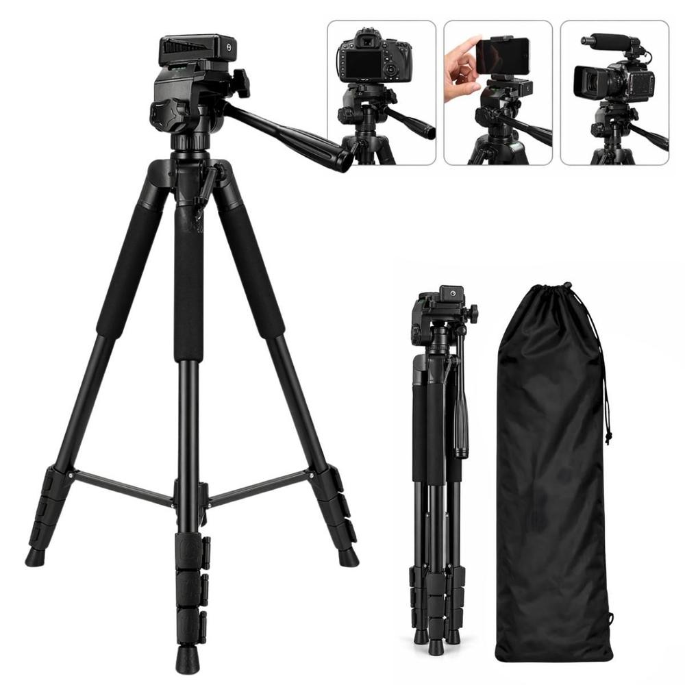 Tripé Profissional 180cm Suporte 2,5kg Nível Bolha e Bolsa Transporte para Celular e Câmera Canon Nikon Sony