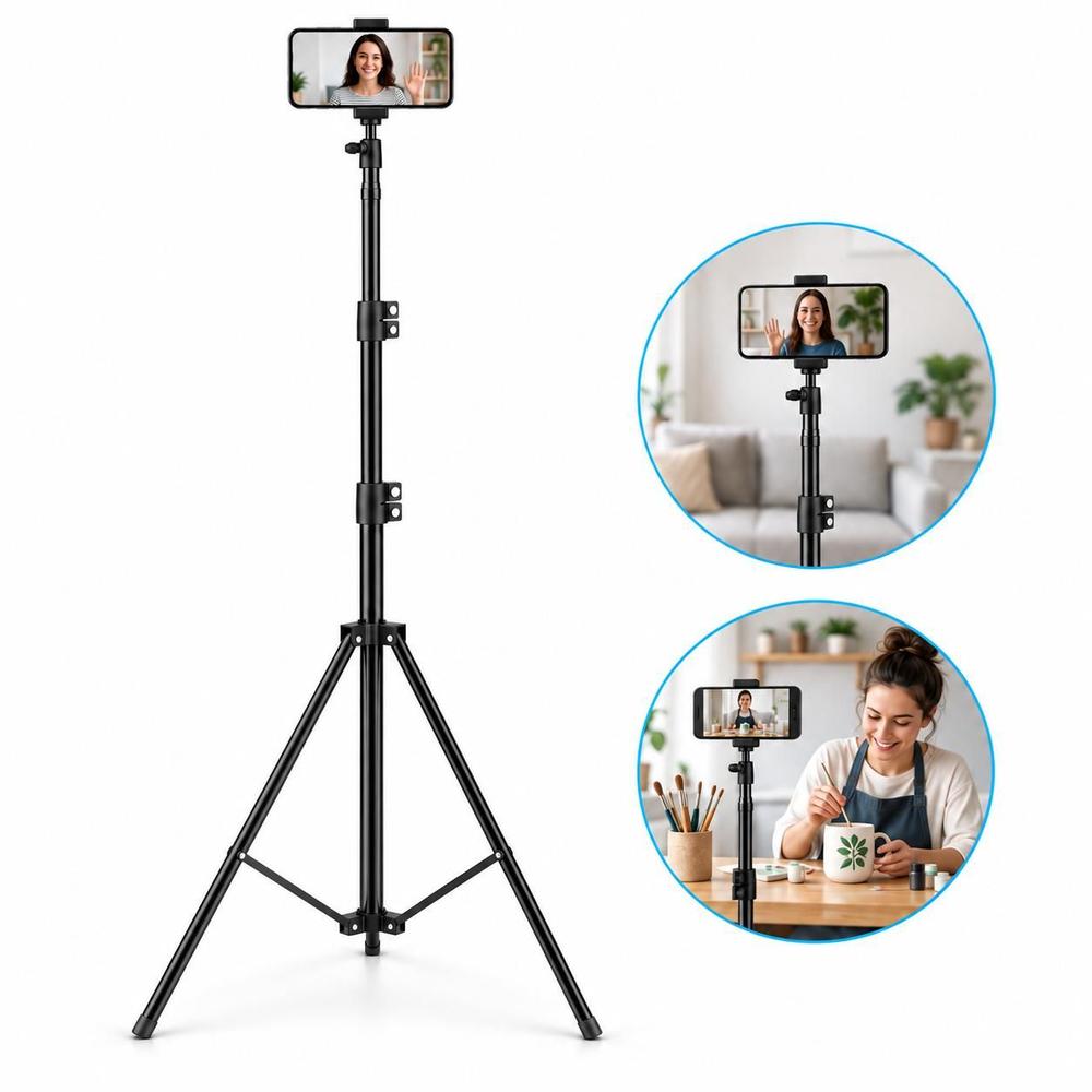 Tripé Profissional 2.1m Suporte Telescópico Para Celular Câmera Multifuncional