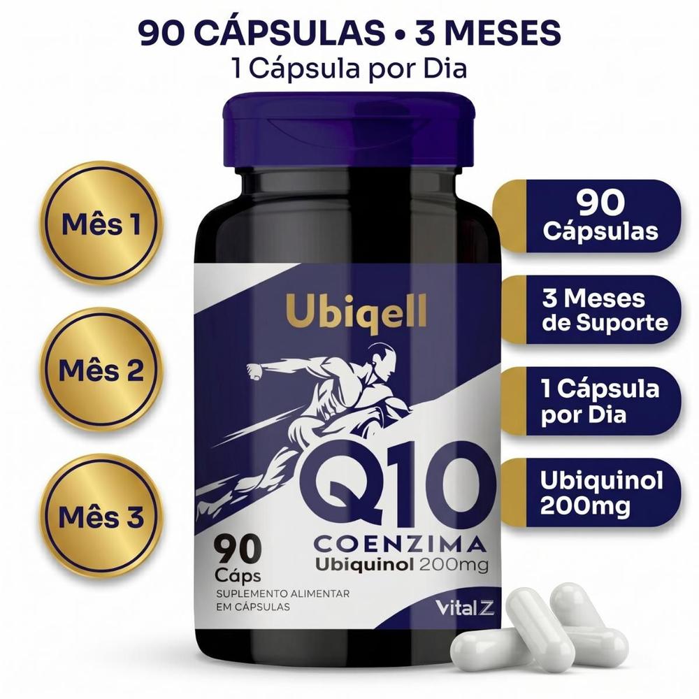 Ubiquinol 200mg Coenzima Q10 90 Cápsulas Vital Z Forma Ativa e Alta Absorção
