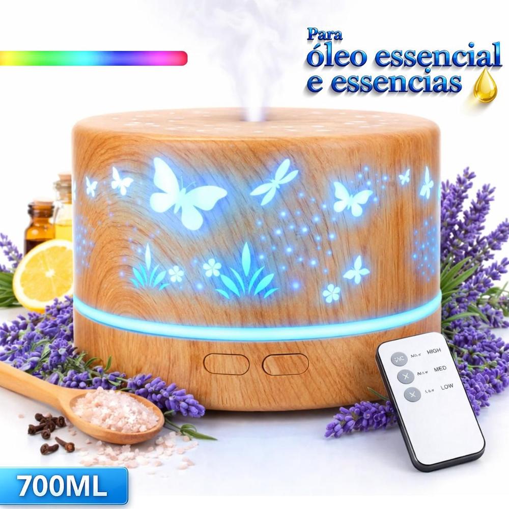 Umidificador Difusor De Ar Ambiente Portátil Purificador Carregavel 700ml Borboleta