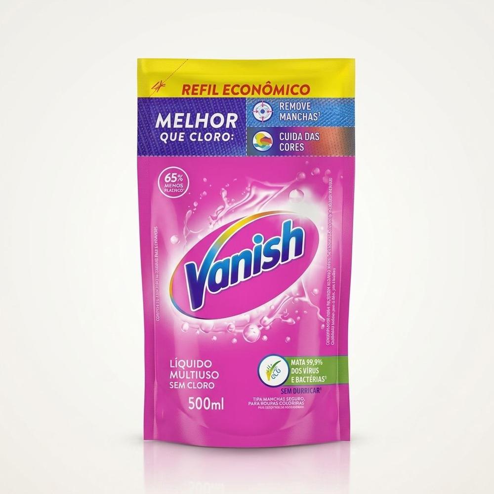 Vanish Refil Líquido Multiuso Sem Cloro 500ml Tira-Manchas Roupas Brancas e Coloridas