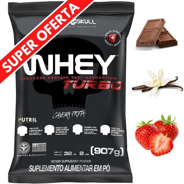 Whey Protein Concentrado 907g Black Skull TURBO  Refil para Ganho de Massa e Energia