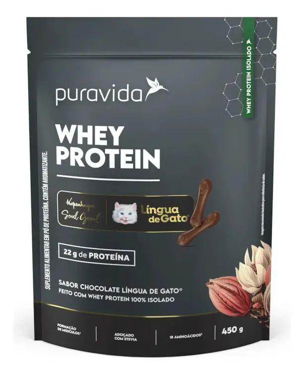 Whey Protein Isolado Chocolate Língua de Gato 450G PURAVIDA