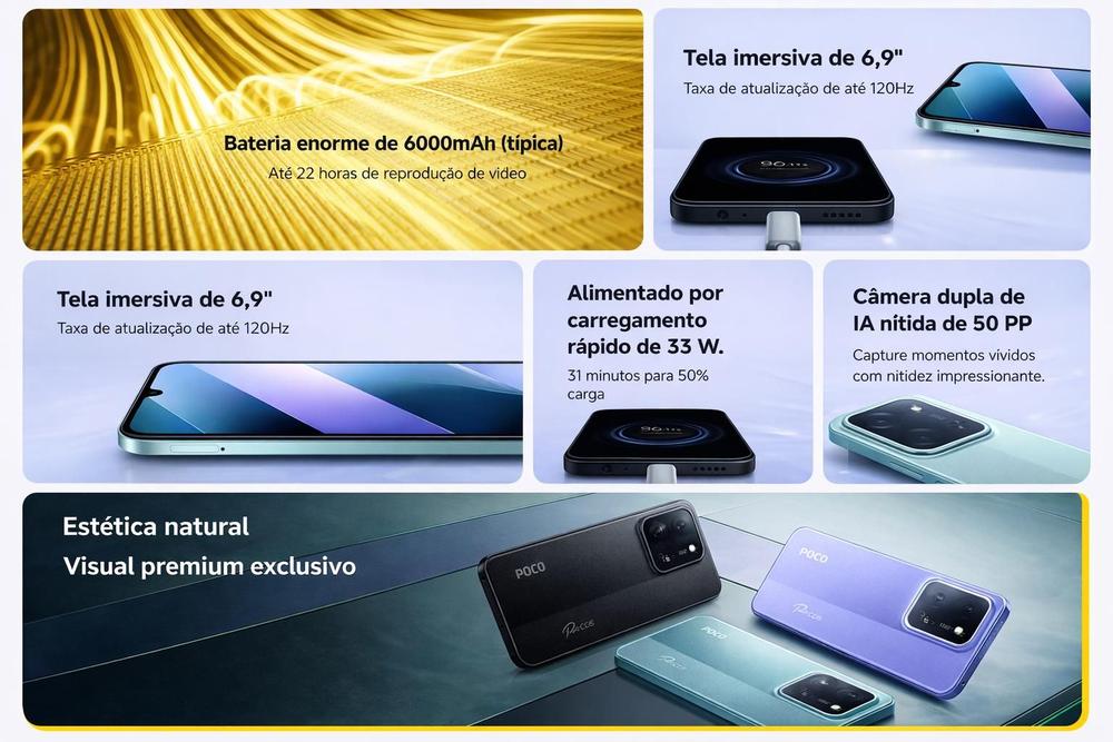 Xiaomi POCO C85 NFC 120Hz 256GB 16GB Ramboost Câmera 50MP Tela 6.88 120Hz NFC Smartphone Custo benefício... - foto 3