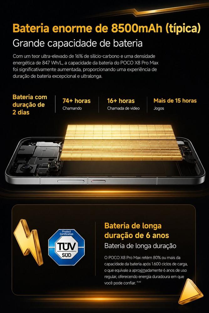 Xiaomi POCO X8 Pro Maxx 512GB 12GB 5G Dimensity 9500s Tela AMOLED 120Hz HyperOS 3 NFC WiFi 7 IP68 Bateria... - foto 4