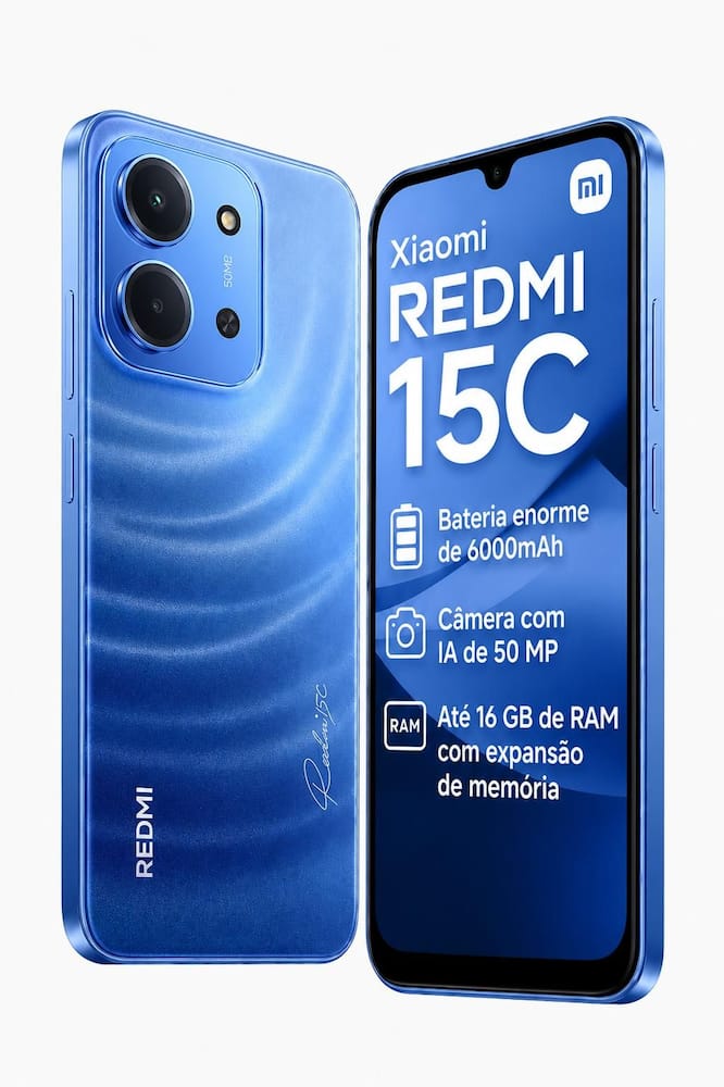 Xiaomi Redmi 15C 256GB 8GB Versão Global 50MP Câmera 120Hz Bateria de 6000mAh Dual SIM Chip Custo Benefício