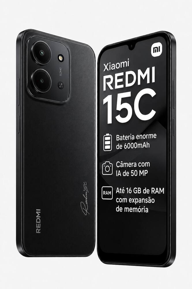 Xiaomi Redmi 15C 256GB 8GB Versão Global 50MP Câmera 120Hz Bateria de 6000mAh Dual SIM Chip Custo Benefício