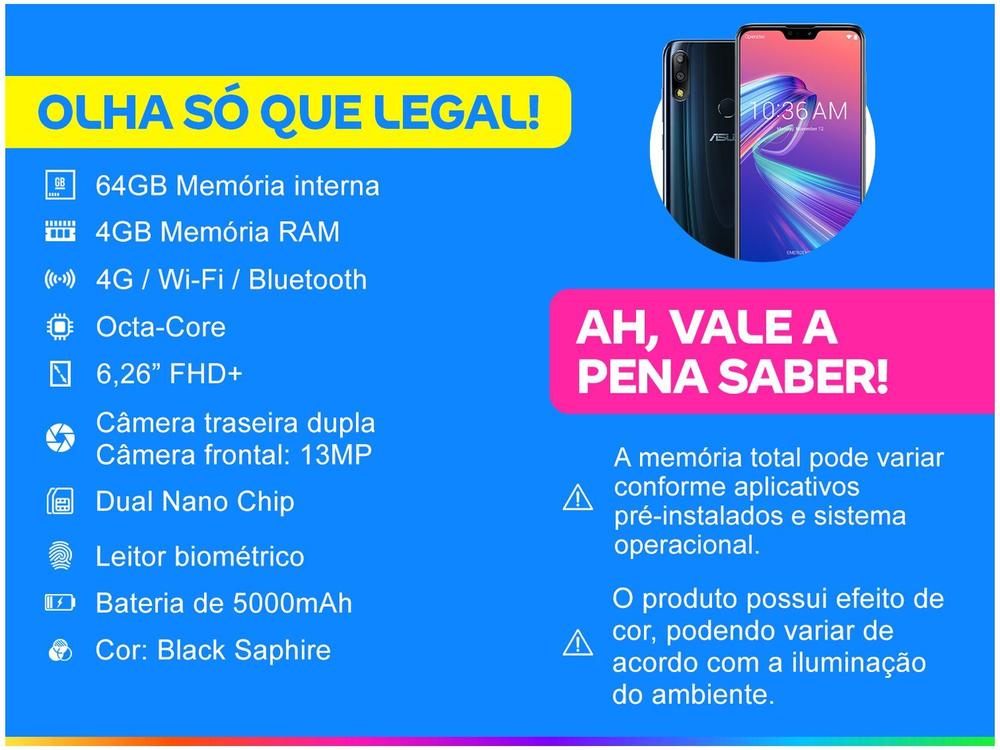 ZenFone Max Pro M2 64GB Black Saphire Octa-Core - 4GB RAM Tela 6,26” Câm. Dupla + Selfie 13MP - foto 2