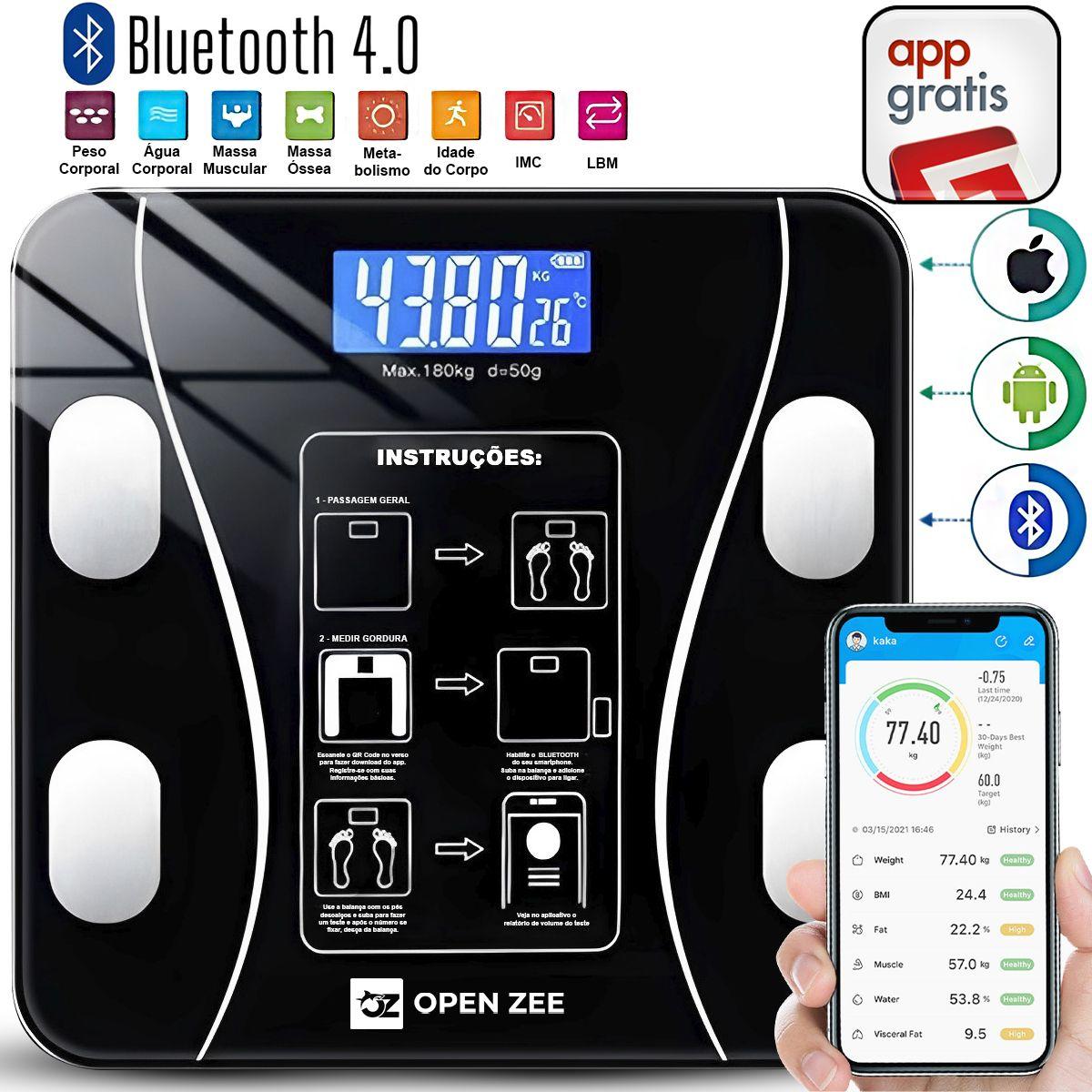 Balança Bioimpedância Digital Com Aplicativo Bluetooth Histórico Gratuito Banheiro Precisão Digital Profissional App Em Português Para Android E Ios