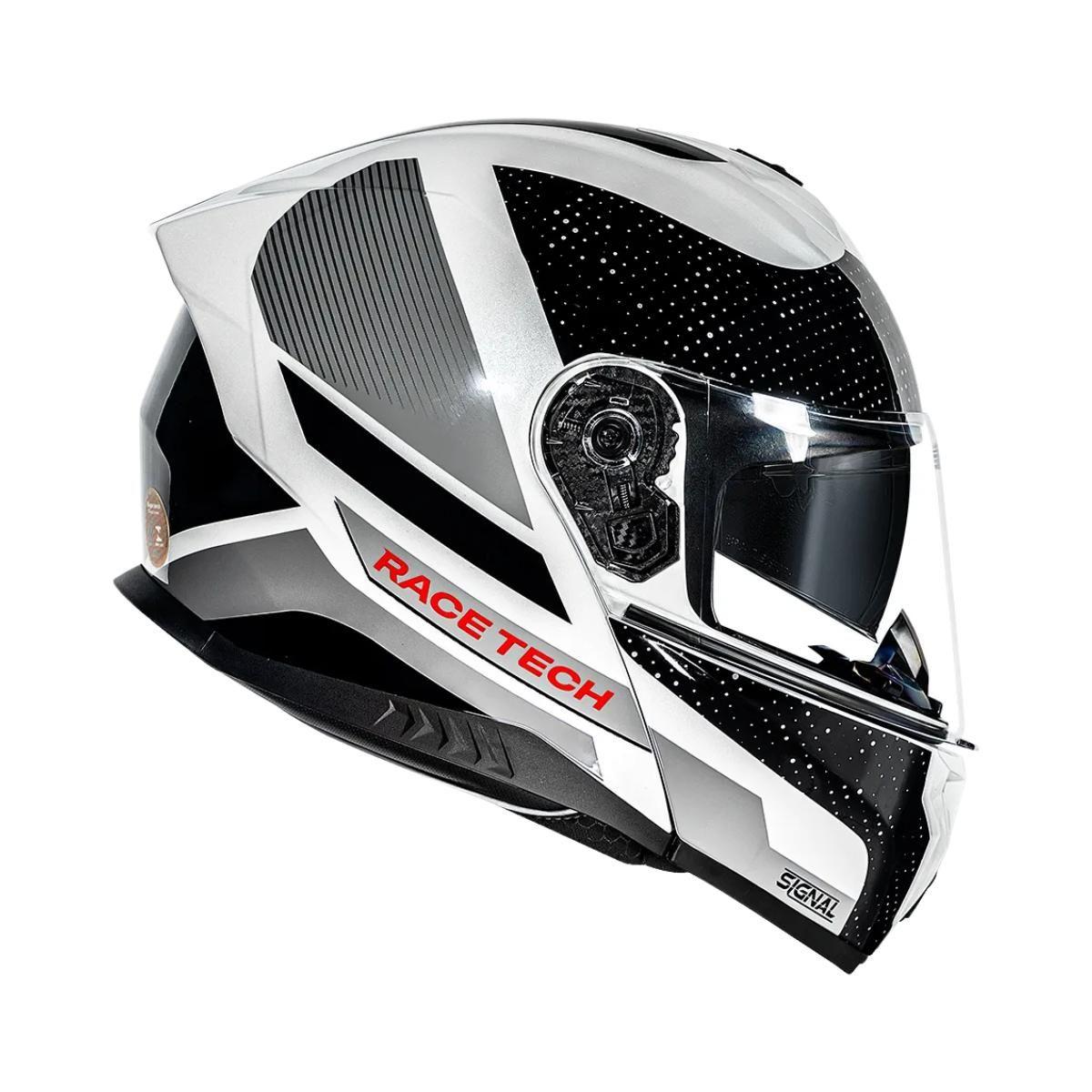 Capacete Articulado Race Tech Signal Preto Branco Com Oculos