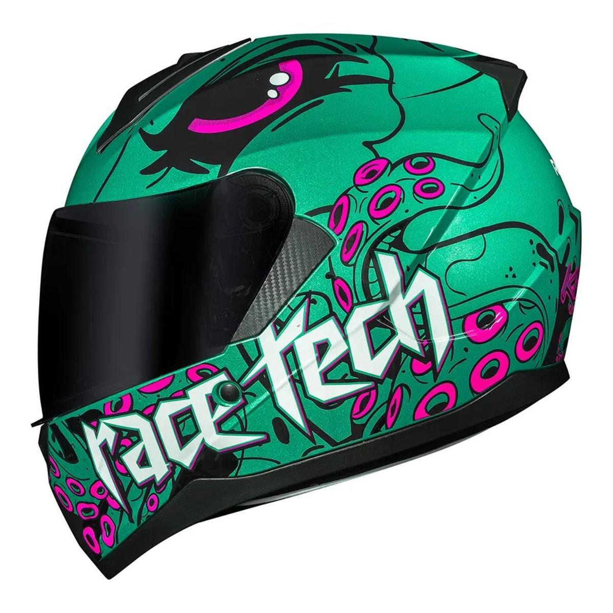 Capacete Feminino Race Tech Kraken Verde/Preto N56/P - Motoqueiro - Motociclista - Urbano - Esportivo