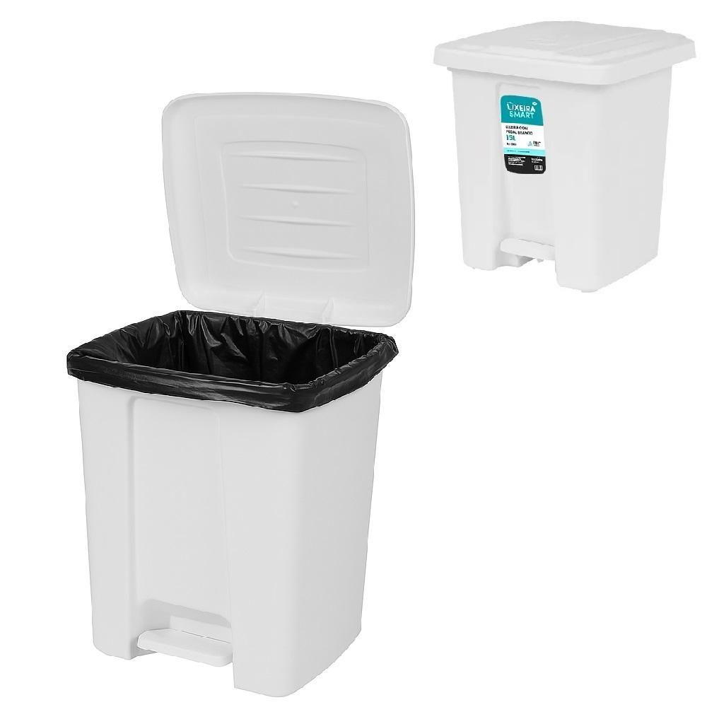 Cesto de Lixo 15L Pedal Grande Plástico Reforçado Selectiva Branco