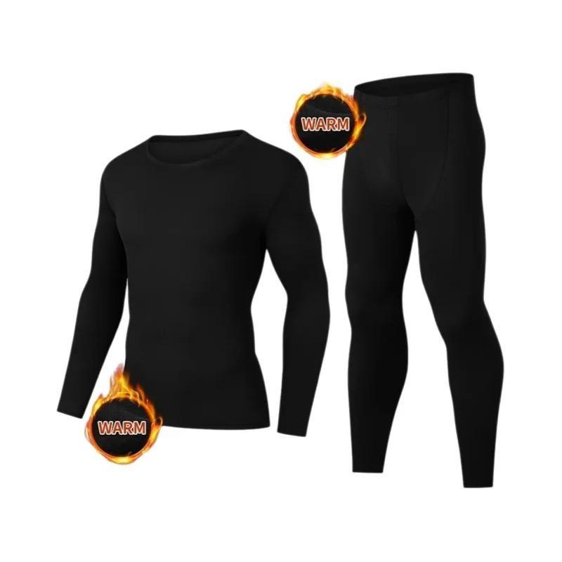 Conjunto De Roupa Térmica Masculina plus Size 4/2 Peças Outono Inverno Cor Sólida Gola Redonda - NONE