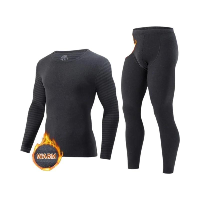 Conjunto De Roupa Térmica Masculina plus Size, Pijamas Listrados De Manga Longa, Casual Para Outono - NONE