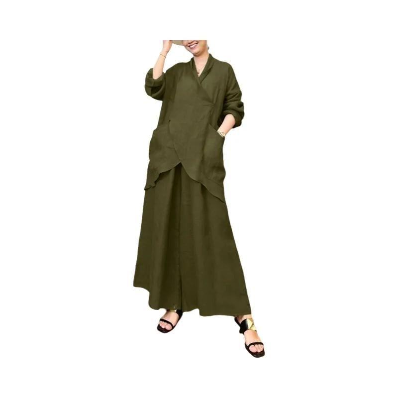 Conjunto Feminino plus Size 5XL ZANZEA Moda De Outono 2 Peças Blusa De Manga Longa Calças De Perna