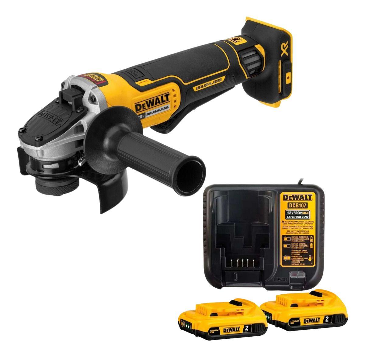Esmerilhadeira Angular 4-1/2” 20V MAX Sem Fio com 2 Baterias 2Ah e Freio Eletrônico (DCG413B-B2)