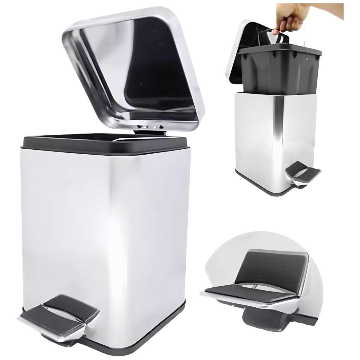 Lixeira Banheiro Cozinha Pedal 6l Cesto De Lixo Inox