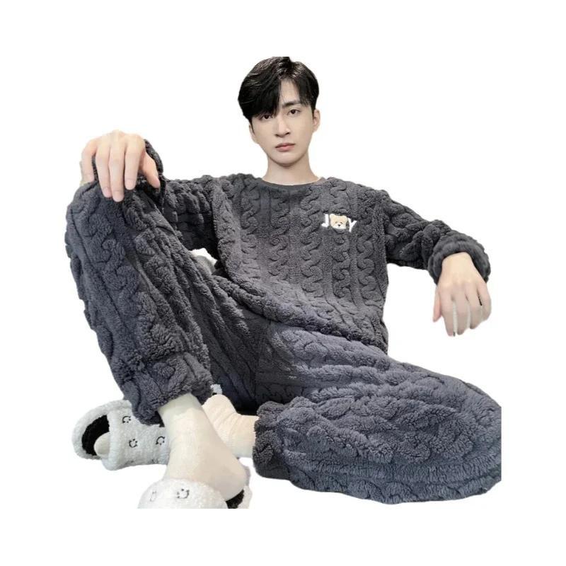 Pijama Listrado Masculino plus Size, Pijama Listrado Grosso E Quente, Outono Inverno, Roupa De - NONE