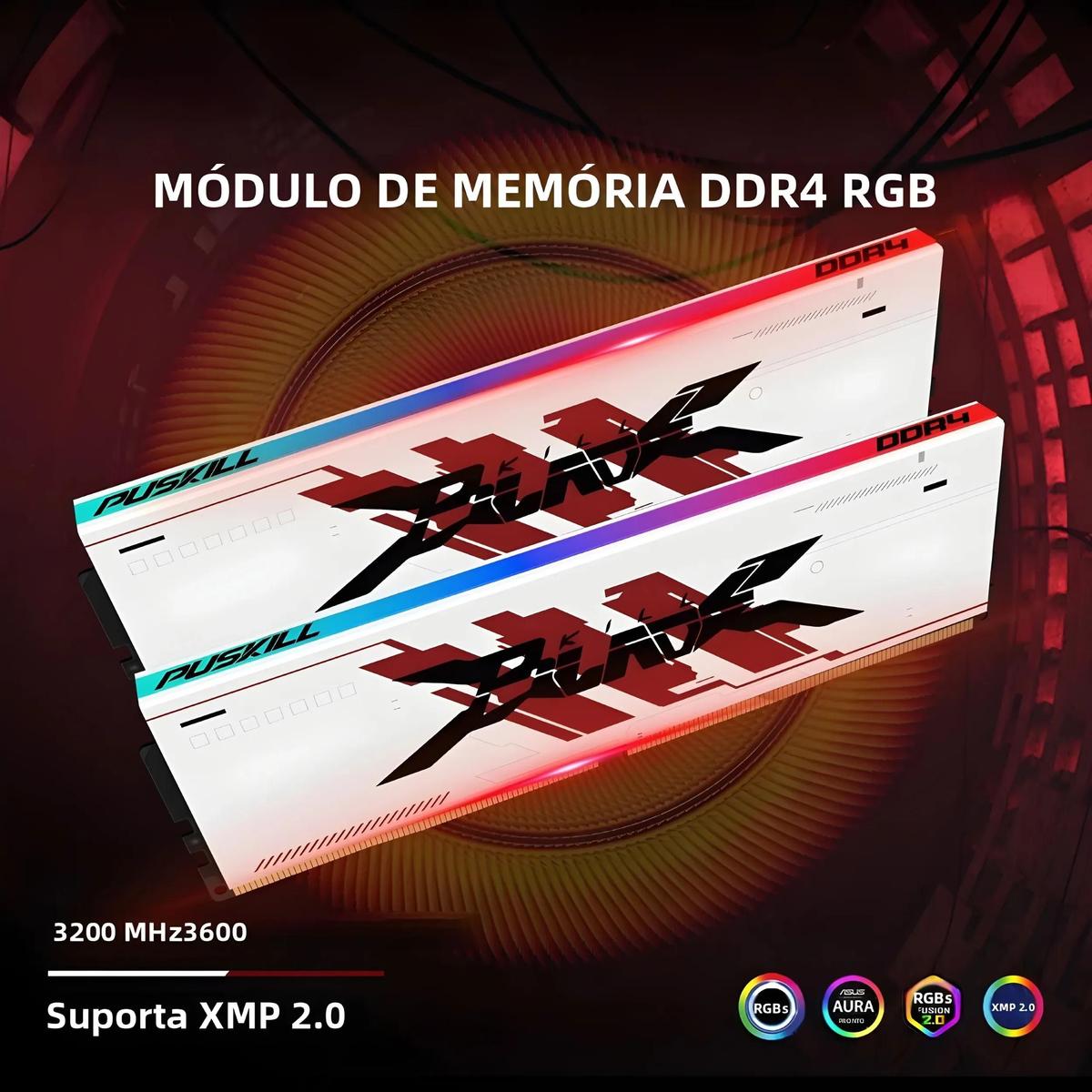 PUSKILL RGB DDR4 Memória RAM 8GB 16GB 3600MHz 3200MHz DIMM Memória Ram para jogos de mesa