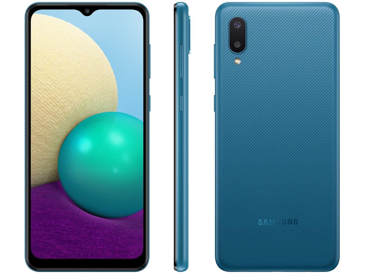 Smartphone Samsung Galaxy A02 32GB Azul 2GB RAM 6,5" Câm. Dupla + Selfie 5MP Dual Chip