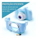 Camera Digital Azul Infantil Mini Efeitos Fotos Voz Recarregável Com Capa Proteção Cachorro Jogos - foto 2