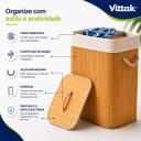 Cesto De Roupa Bambu Banheiro Lavanderia Com Tampa e Alças Forrado 72 Litros Grande Vittak - foto 2