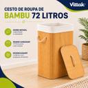 Cesto De Roupa Bambu Banheiro Lavanderia Com Tampa e Alças Forrado 72 Litros Grande Vittak - foto 1