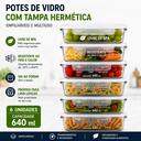 Conjunto de 06 Potes de Vidro 640ml Tampa Hermética com Trava Fitnes Marmita Organizador pode ir no... - foto 2