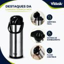 Garrafa Térmica Inox 1,9 Litros Café Chá Quente Fria Ampola Vidro Escritório Vittak - foto 4