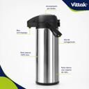 Garrafa Térmica Inox 1,9 Litros Café Chá Quente Fria Ampola Vidro Escritório Vittak - foto 3