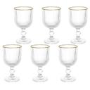 Jogo 6 Taças Versalhes Gold Vidro Canelado Borda Dourada 260ml - CLICK HOUSE - foto 1