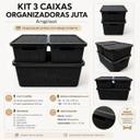 Kit 3 Caixa Organizadora Cesto com tampa grande Caixas em plástico 6L 16L Preto - Leevlar - foto 3